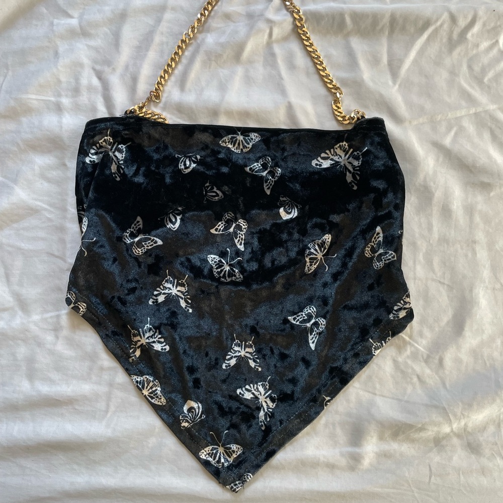 Velvet Butterfly Chain crop halter top